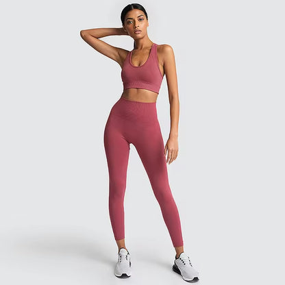 Women’s Seamless 2-Piece Workout Set – Long Sleeve Crop Top & High-Waisted Leggings