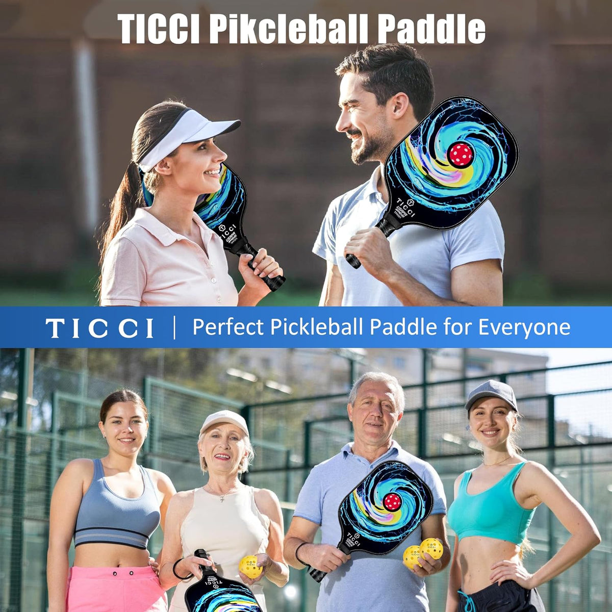 Professional Pickleball Paddle Set of 2, USAPA Approved Fiberglass Rackets with 4 Balls & Carry Bag, Lightweight Design for Beginners and Adults