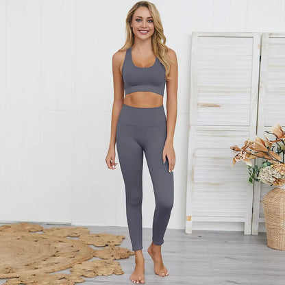 Women’s Seamless 2-Piece Workout Set – Long Sleeve Crop Top & High-Waisted Leggings
