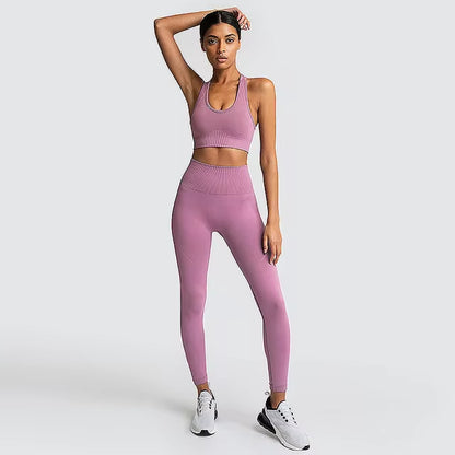 Women’s Seamless 2-Piece Workout Set – Long Sleeve Crop Top & High-Waisted Leggings