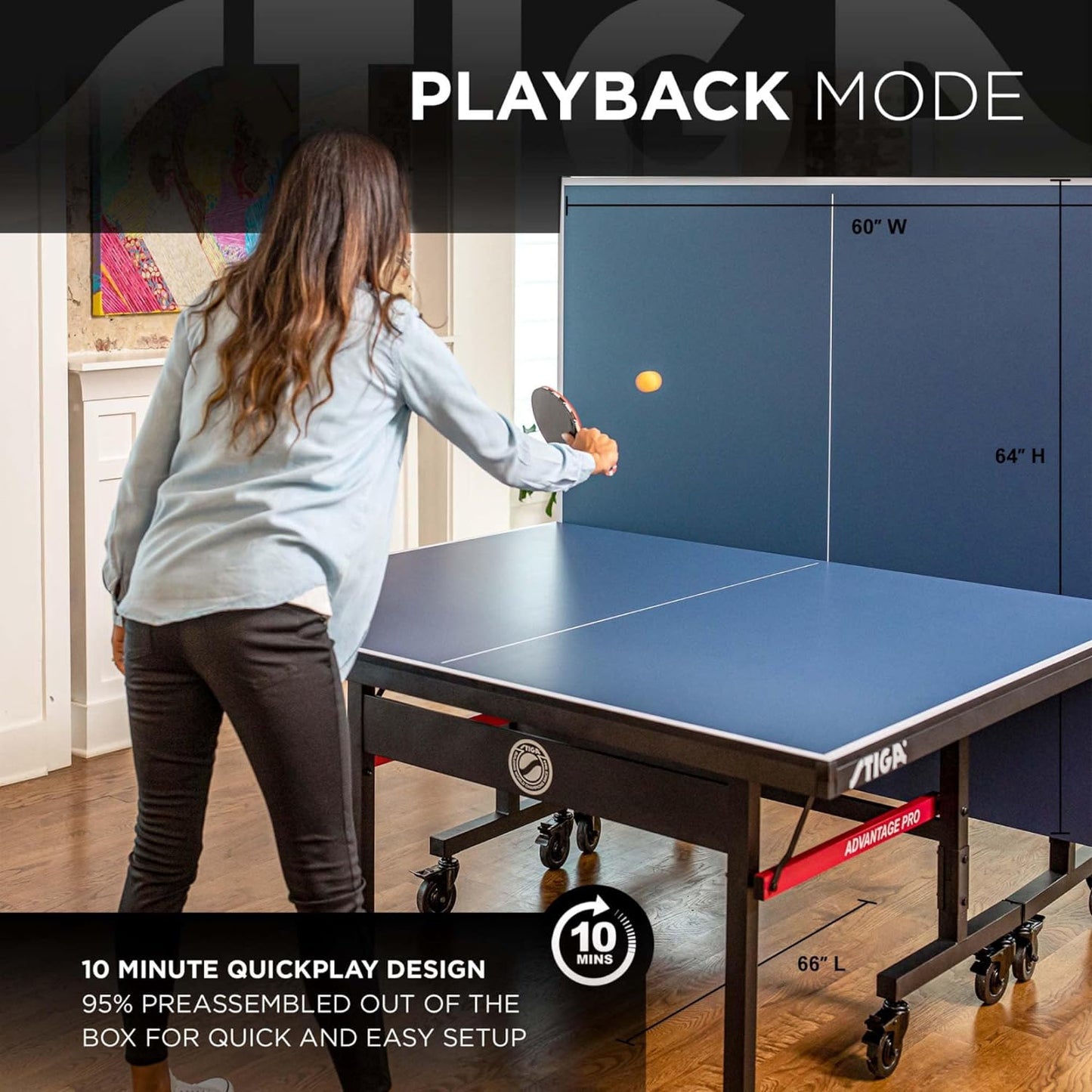 STIGA Advantage Series Indoor Table Tennis Table - Foldable Design with 13, 15, 18, and 25mm Tabletops - Quick 10-Minute Assembly - Playback Mode - Suitable for Recreational and Tournament Play