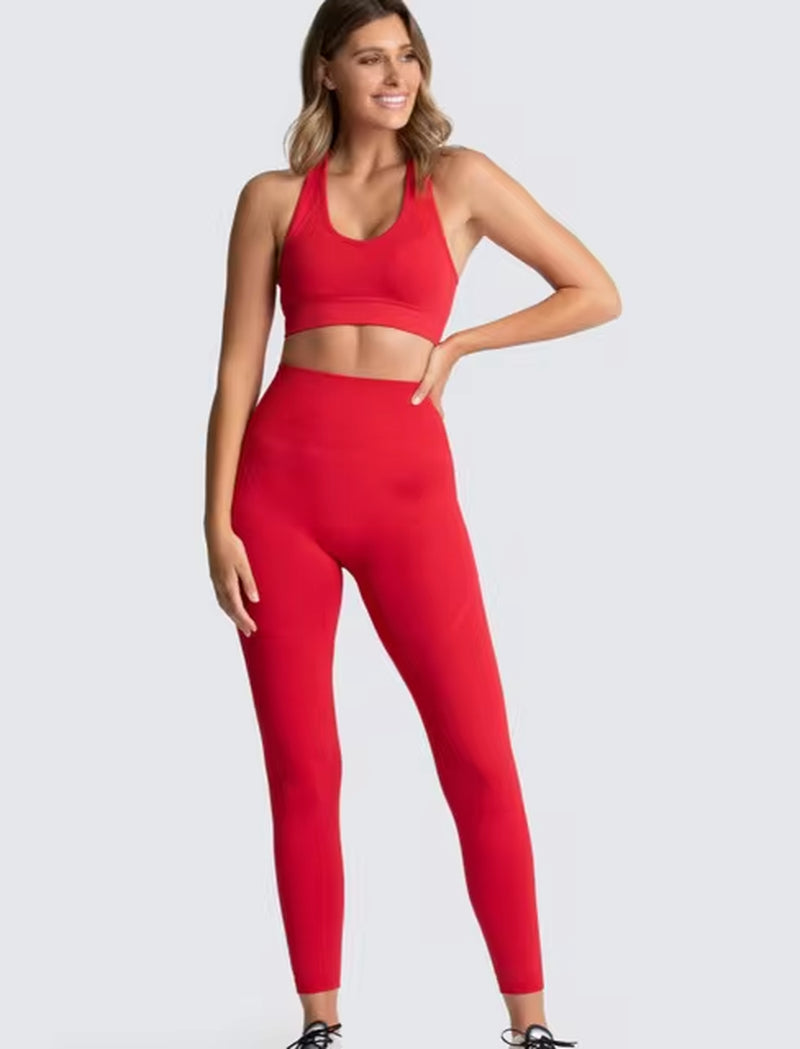 Women’s Seamless 2-Piece Workout Set – Long Sleeve Crop Top & High-Waisted Leggings