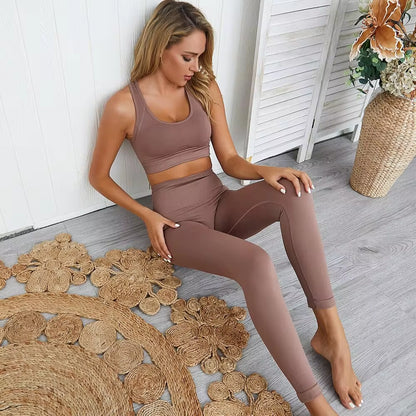 Women’s Seamless 2-Piece Workout Set – Long Sleeve Crop Top & High-Waisted Leggings