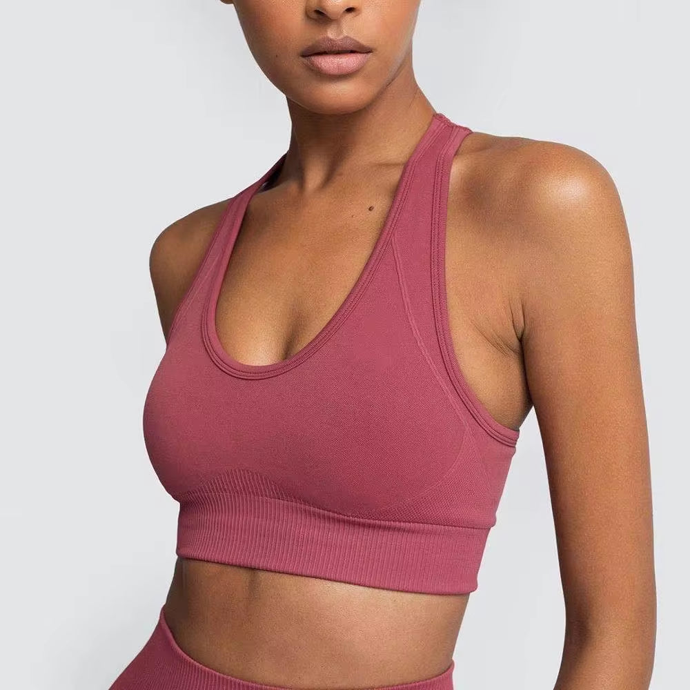 Women’s Seamless 2-Piece Workout Set – Long Sleeve Crop Top & High-Waisted Leggings