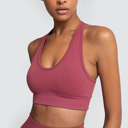 Women’s Seamless 2-Piece Workout Set – Long Sleeve Crop Top & High-Waisted Leggings