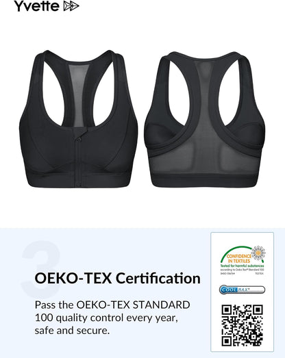 Women’s Zip-Front High-Impact Sports Bra – Supportive Athletic Bra