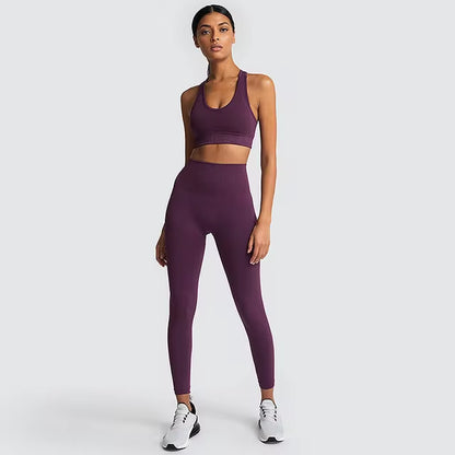 Women’s Seamless 2-Piece Workout Set – Long Sleeve Crop Top & High-Waisted Leggings
