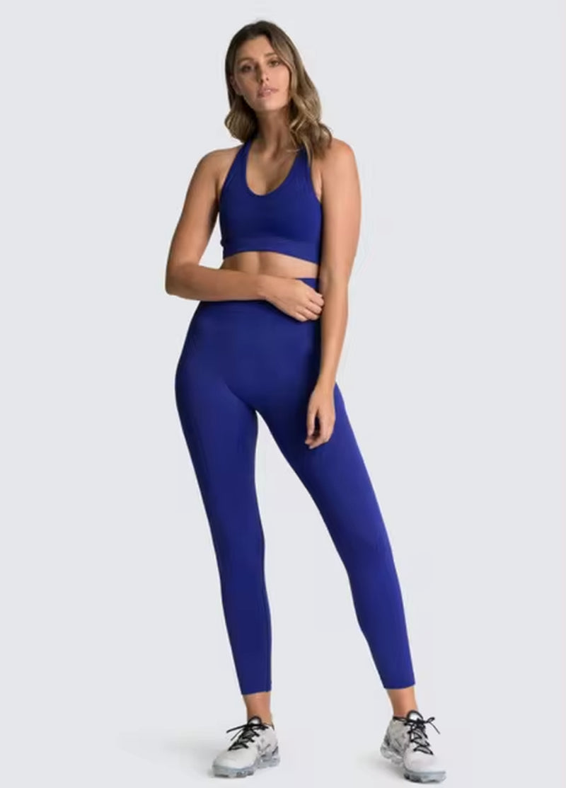 Women’s Seamless 2-Piece Workout Set – Long Sleeve Crop Top & High-Waisted Leggings