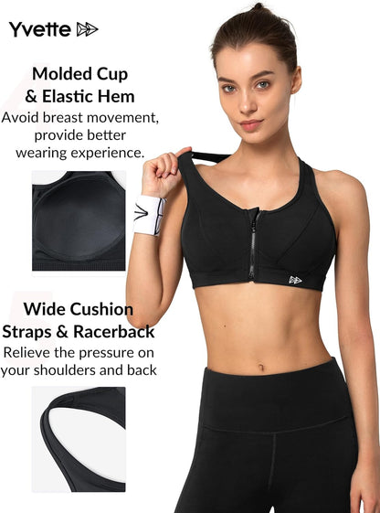 Women’s Zip-Front High-Impact Sports Bra – Supportive Athletic Bra