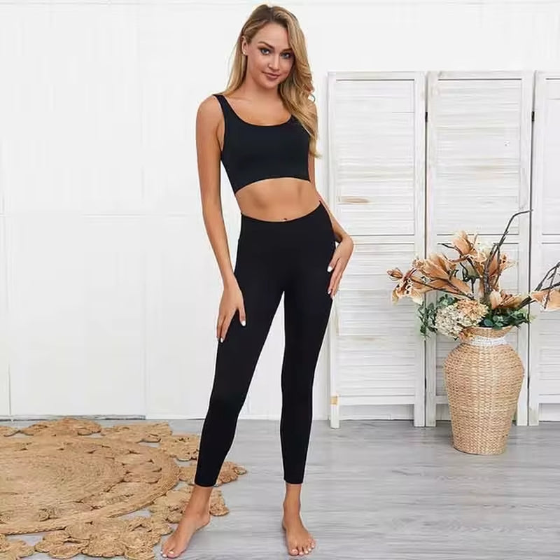 Women’s Seamless 2-Piece Workout Set – Long Sleeve Crop Top & High-Waisted Leggings