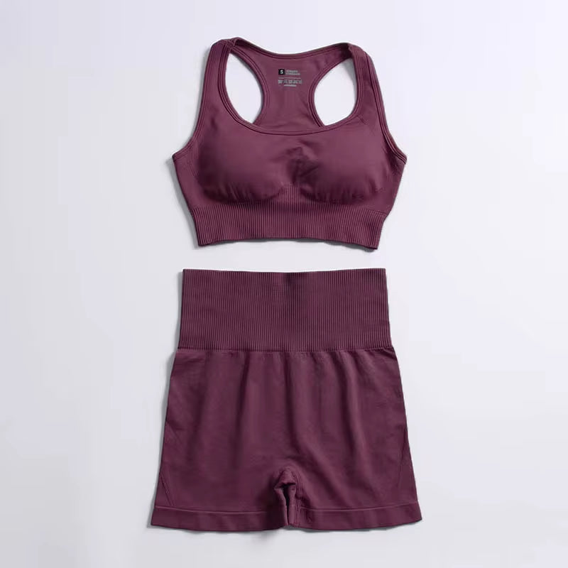 Women’s Seamless 2-Piece Workout Set – Long Sleeve Crop Top & High-Waisted Leggings