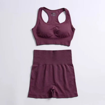 Women’s Seamless 2-Piece Workout Set – Long Sleeve Crop Top & High-Waisted Leggings