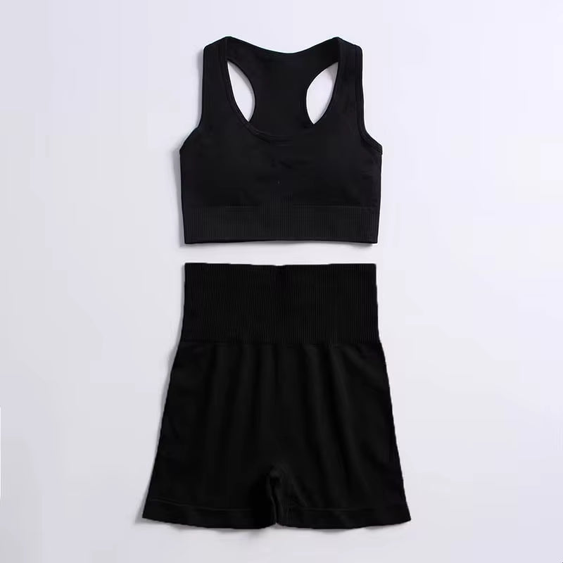 Women’s Seamless 2-Piece Workout Set – Long Sleeve Crop Top & High-Waisted Leggings