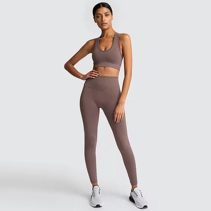 Women’s Seamless 2-Piece Workout Set – Long Sleeve Crop Top & High-Waisted Leggings