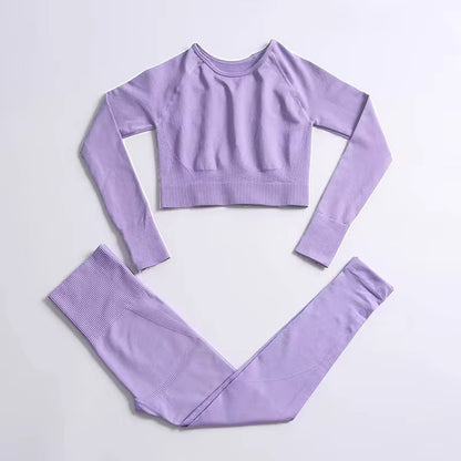 Women’s Seamless 2-Piece Workout Set – Long Sleeve Crop Top & High-Waisted Leggings