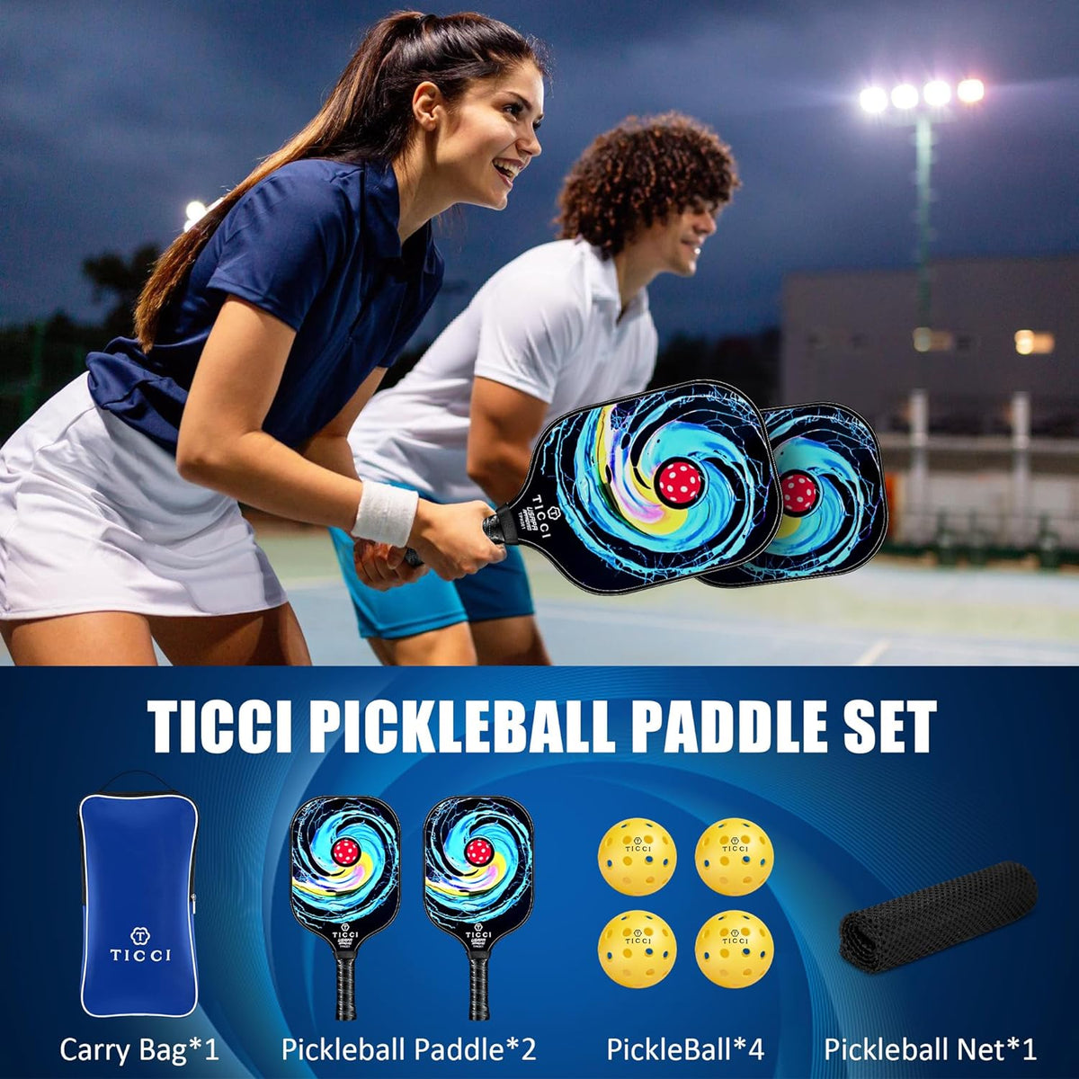 Professional Pickleball Paddle Set of 2, USAPA Approved Fiberglass Rackets with 4 Balls & Carry Bag, Lightweight Design for Beginners and Adults