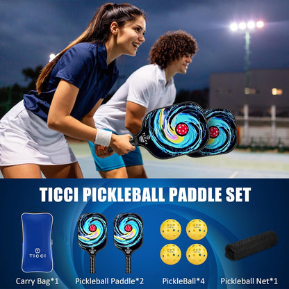 Professional Pickleball Paddle Set of 2, USAPA Approved Fiberglass Rackets with 4 Balls & Carry Bag, Lightweight Design for Beginners and Adults