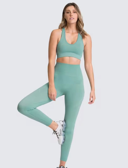 Women’s Seamless 2-Piece Workout Set – Long Sleeve Crop Top & High-Waisted Leggings