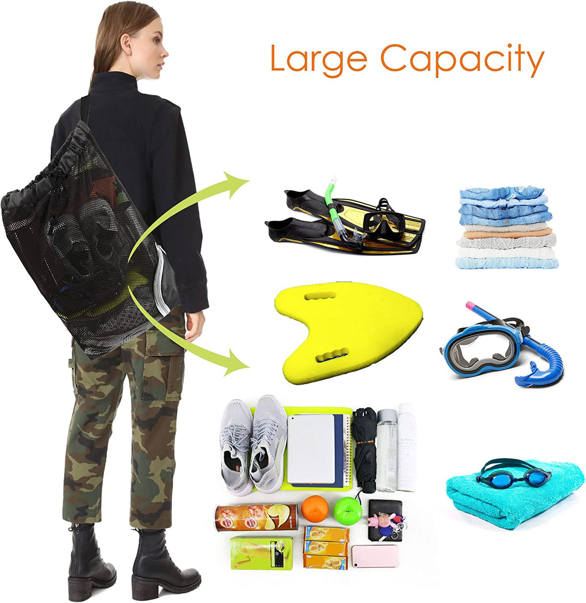 Mesh Drawstring Sports Bag – Lightweight Swim & Gym Backpack