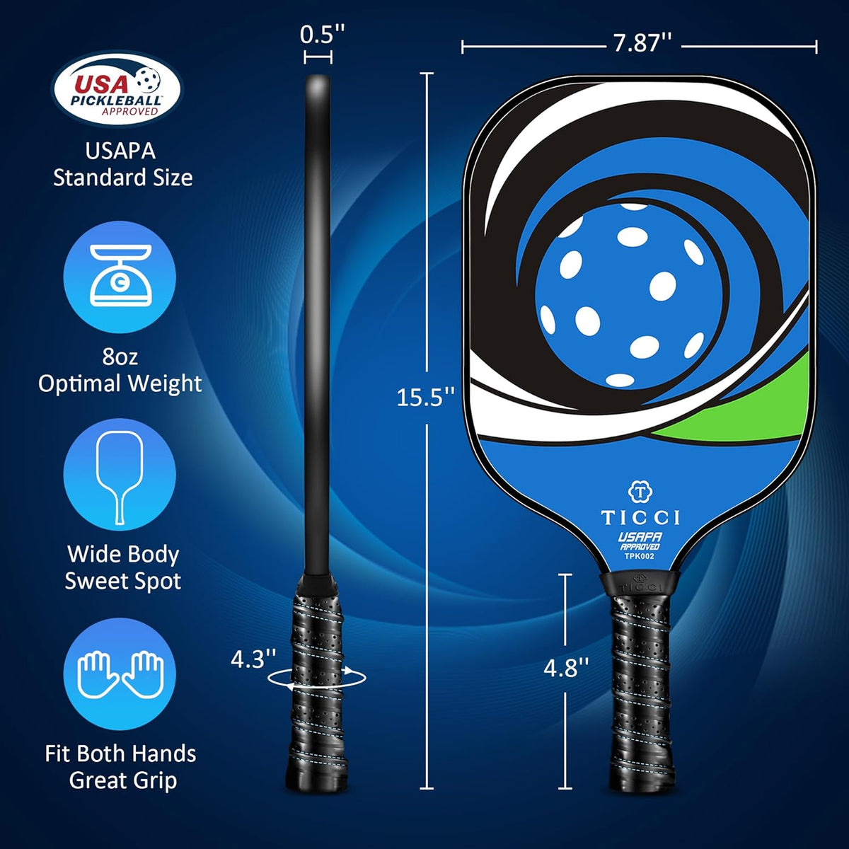 Professional Pickleball Paddle Set of 2, USAPA Approved Fiberglass Rackets with 4 Balls & Carry Bag, Lightweight Design for Beginners and Adults