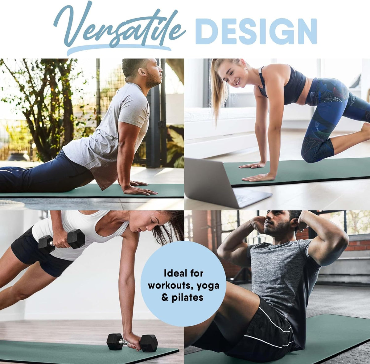 Premium Extra Thick Yoga Mat for Home and Gym Use, Multi-Layered Skid-Resistant Design, Odor Neutralizing with Convenient Carrying Strap