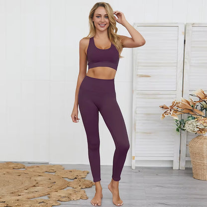 Women’s Seamless 2-Piece Workout Set – Long Sleeve Crop Top & High-Waisted Leggings