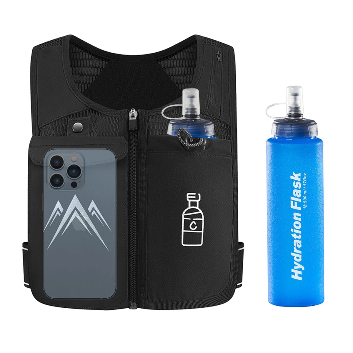 Reflective Hydration Running Vest – 500ml Water Bottle & Phone Holder