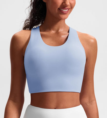 Women's Criss-Cross Back Padded Sports Bras - Medium Support Workout Crop Tops