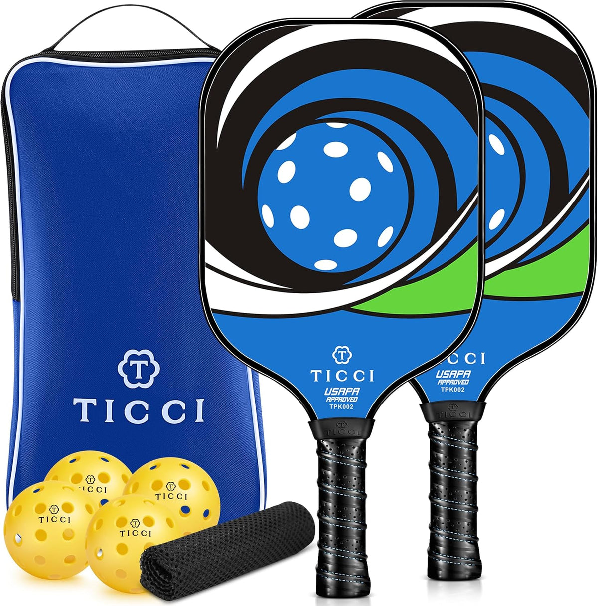 Professional Pickleball Paddle Set of 2, USAPA Approved Fiberglass Rackets with 4 Balls & Carry Bag, Lightweight Design for Beginners and Adults