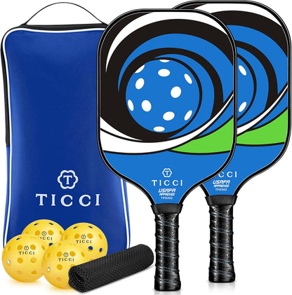 Professional Pickleball Paddle Set of 2, USAPA Approved Fiberglass Rackets with 4 Balls & Carry Bag, Lightweight Design for Beginners and Adults